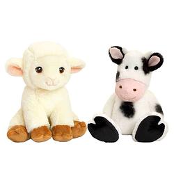 Foto van Pluche knuffels lammetje en koe boerderij vriendjes 18 cm - knuffel boederijdieren