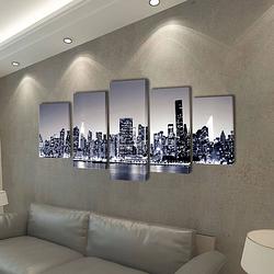 Foto van The living store 5-panelen canvas muurdruk set - 200 x 100 cm - new york skyline - houtkader - waterdicht