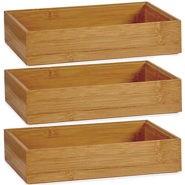 Foto van 3x stuks kast/lade/make-up organizers bamboe hout bakje 23 x 15 x 5 cm - make-up dozen