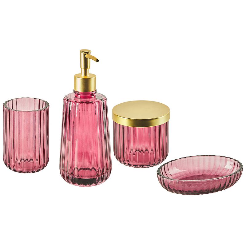 Foto van Beliani cardena - badkameraccessoire set-roze-glas