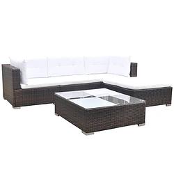 Foto van Vidaxl 5-delige loungeset met kussens poly rattan bruin