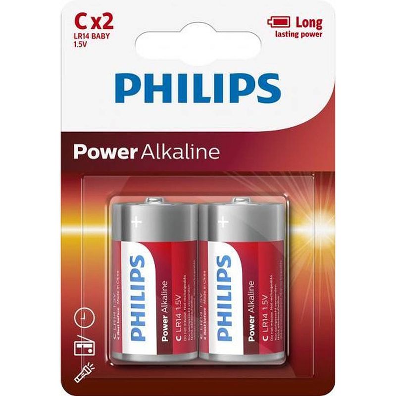 Foto van 2 stuks (1 blister a 2st) - philips power c/lr14 alkalinebatterij