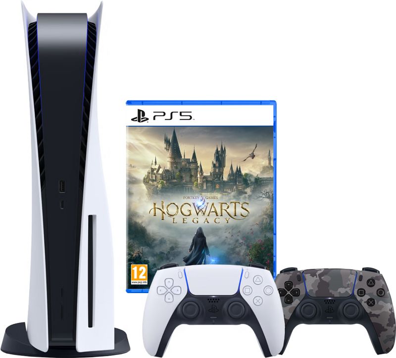 Foto van Playstation 5 + hogwarts legacy + extra dualsense controller grey camo