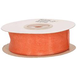 Foto van 1x hobby/decoratie oranje organza sierlinten 2,5 cm/25 mm x 20 meter - cadeaulinten