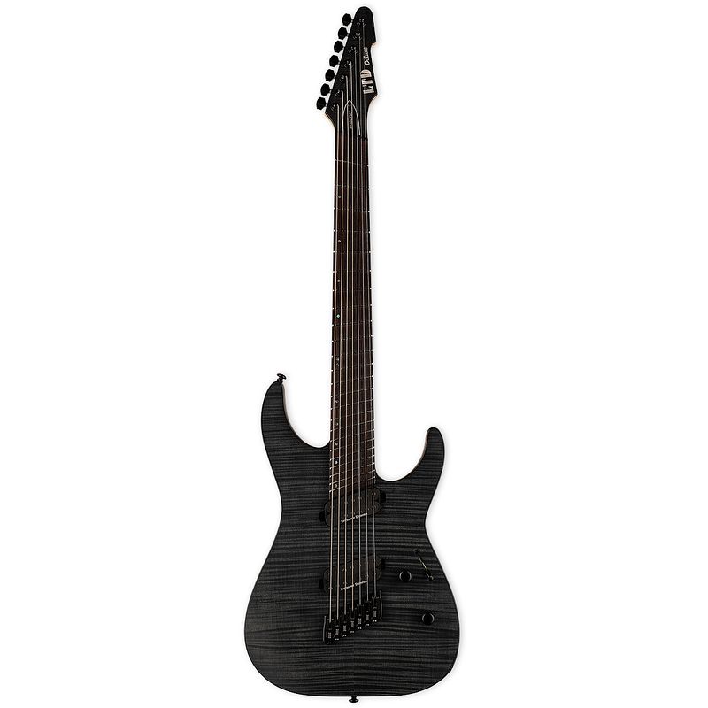 Foto van Esp ltd deluxe m-1007 multi-scale see thru black satin 7-snarige elektrische gitaar