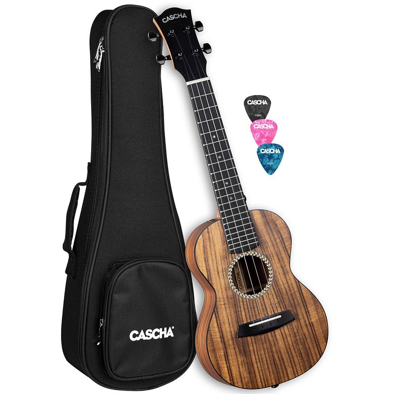 Foto van Cascha hh 2348 solid top acacia concert ukelele set