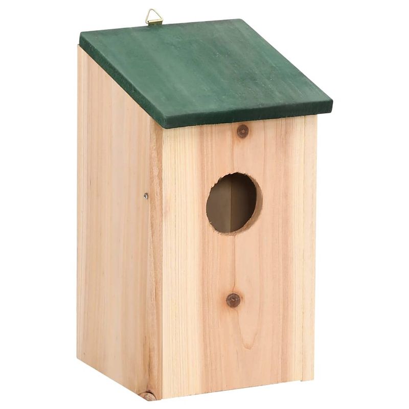 Foto van The living store vogelhuisjes - hout - set van 10 - 12 x 12 x 22 cm - groen dak