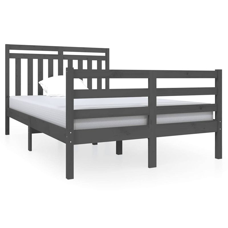 Foto van The living store bedframe grijs - 195.5 x 126 x 100 cm - massief grenenhout