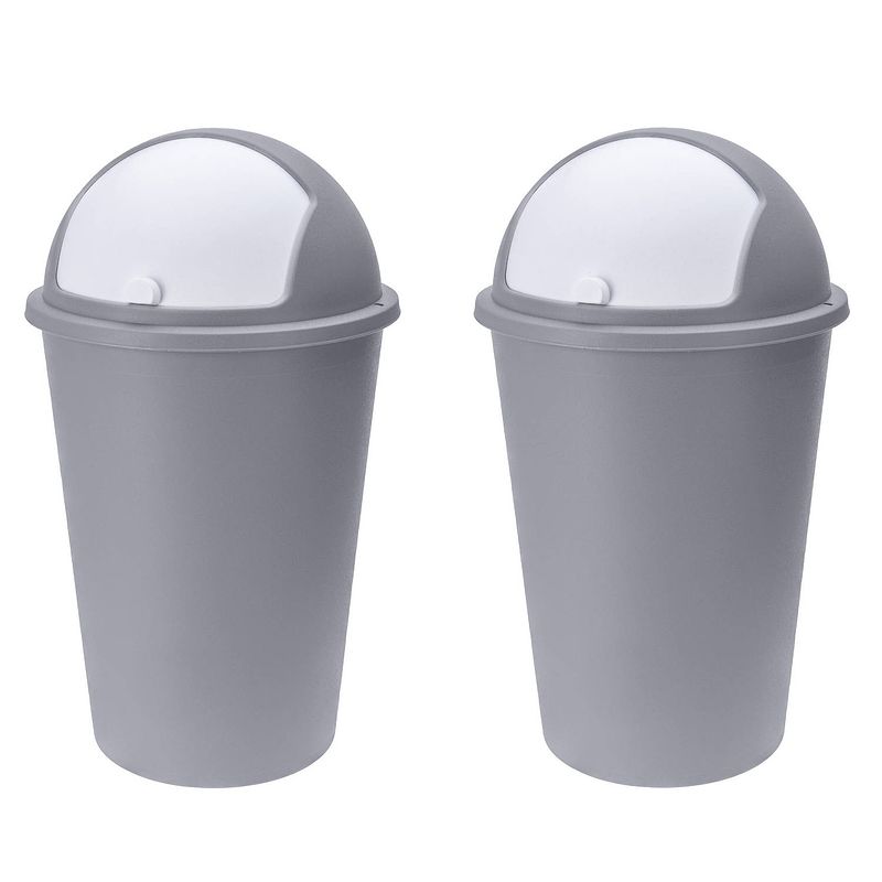 Foto van 2x stuks vuilnisbak/afvalbak/prullenbak grijs met deksel 50 liter - prullenbakken