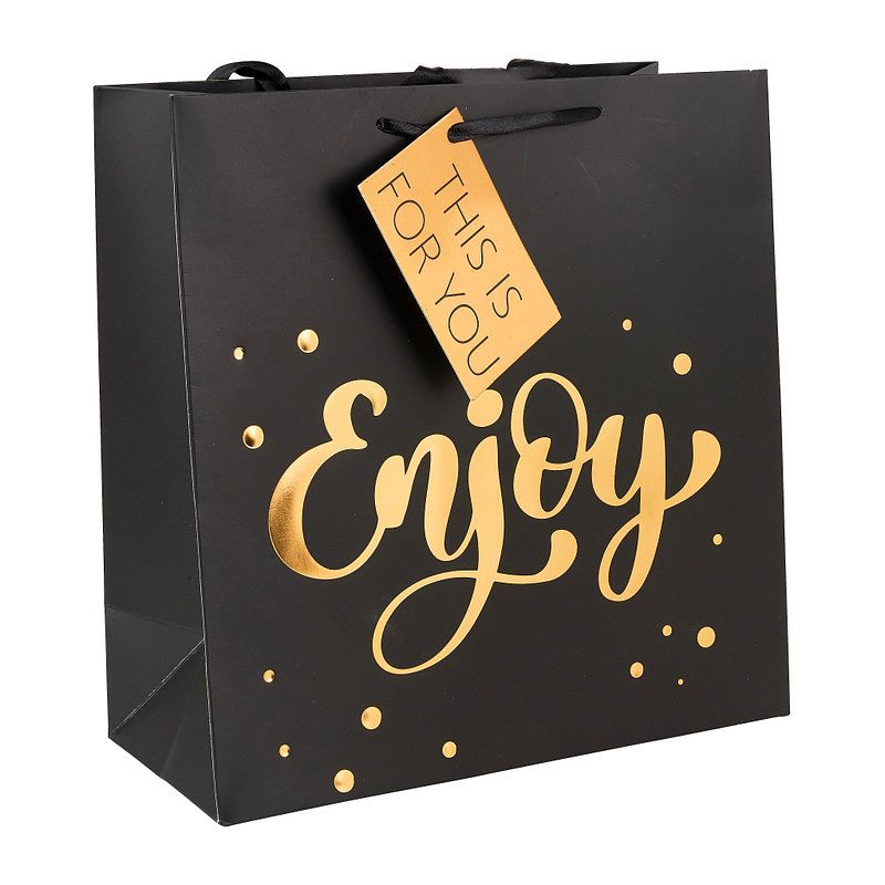 Foto van Cadeautasje enjoy - zwart en goud - 26x27 cm