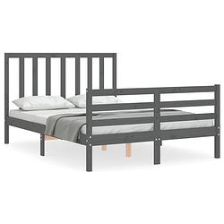 Foto van The living store bedframe - massief grenenhout - 195.5 x 145.5 x 100 cm - grijs - multiplex lattenbodem