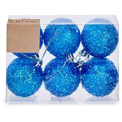 Foto van Kerstballen - 6x stuks - blauw glitter - kunststof - 6 cm - kerstbal
