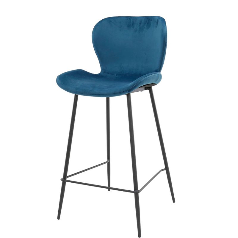 Foto van Anli style barstoel velvet ronde buis - blauw velours