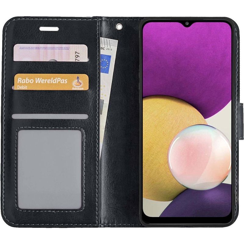 Foto van Basey samsung galaxy a22 5g hoesje book case kunstleer cover hoes - zwart