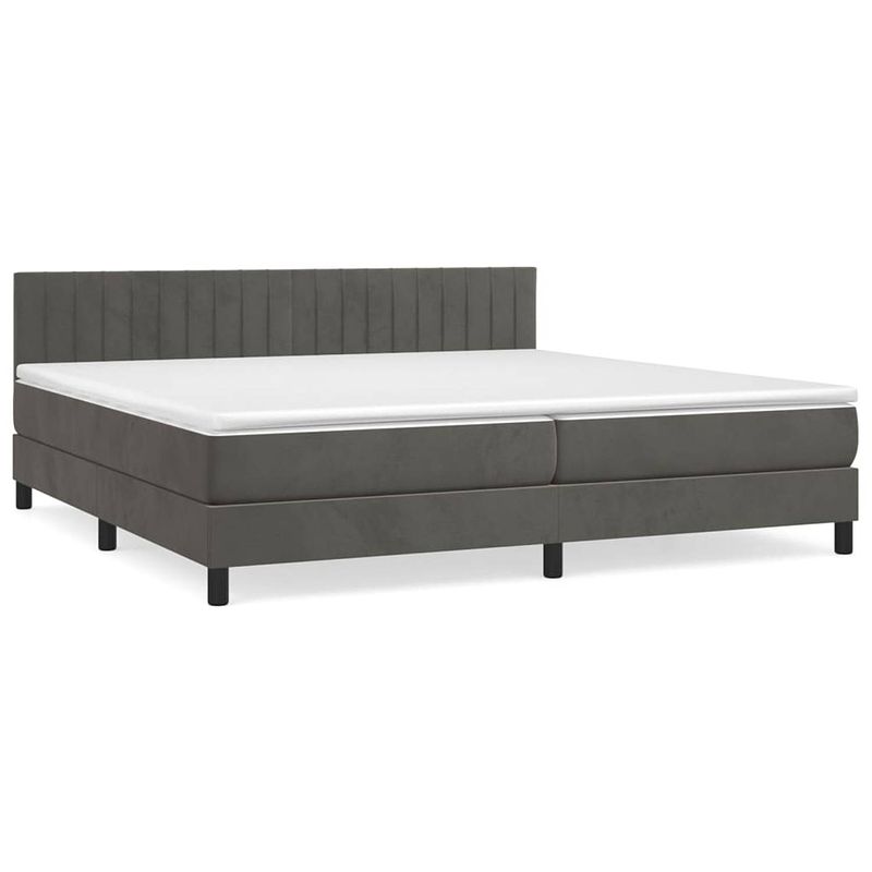 Foto van The living store boxspringbed - donkergrijs - 203x200x78/88 cm - fluweel - verstelbaar hoofdbord - pocketvering matras