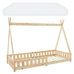 Foto van Kinderbed met uitvalbeveiliging en lattenbodem 90x200 cm naturel dennenhout ml-design