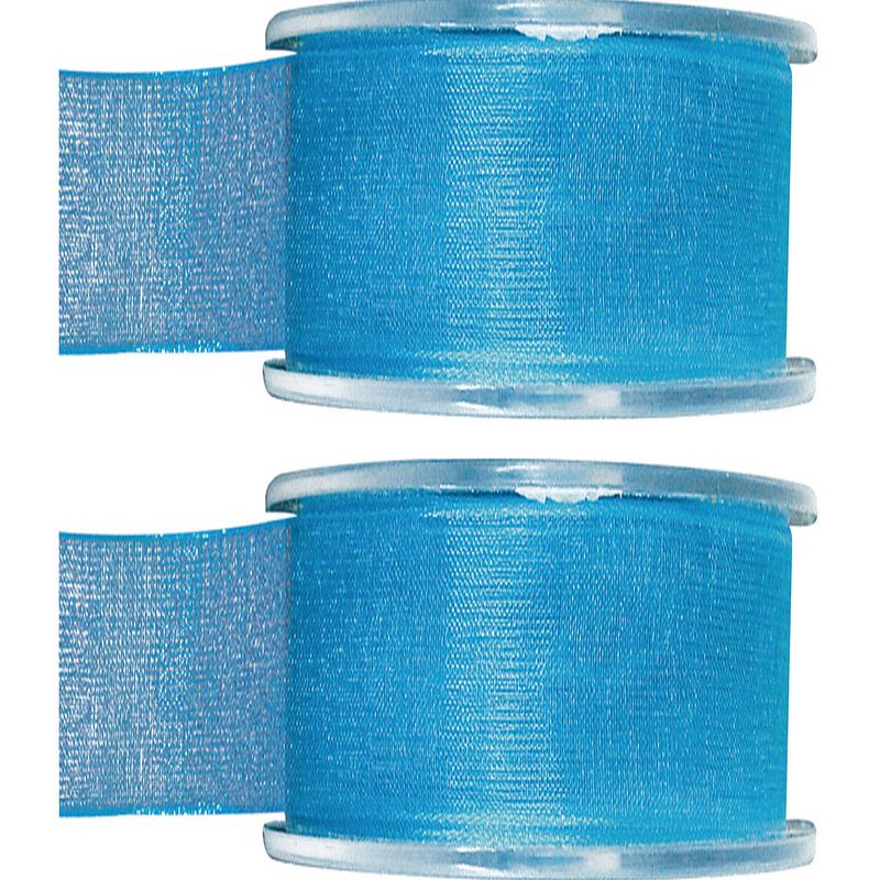 Foto van 2x hobby/decoratie turquoise organza sierlinten 4 cm/40 mm x 20 meter - cadeaulinten