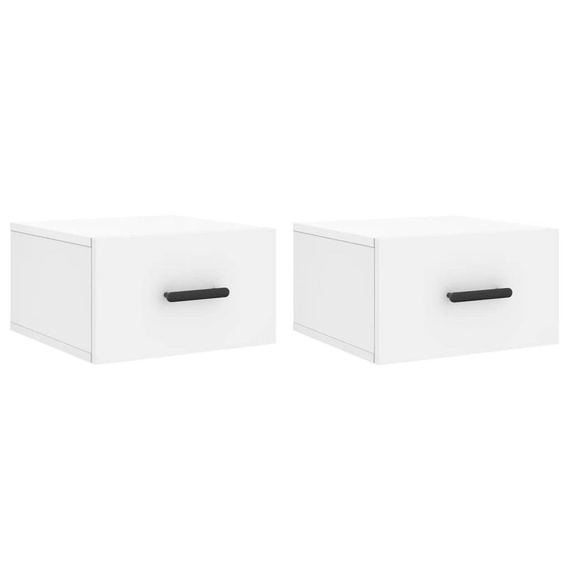 Foto van The living store wandnachtkastjes - set van 2 - wit - 35x35x20 cm (bxdxh) - bewerkt hout