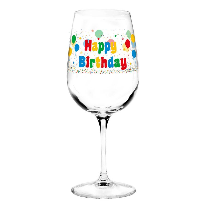 Foto van Wijnglas fun verjaardagscadeau happy birthday 500 ml - feest glas wijn