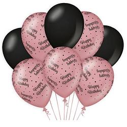 Foto van Paper dreams ballonnen happy birthday latex roze/zwart 8-stuks