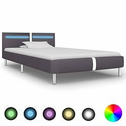 Foto van Vidaxl bedframe met led kunstleer grijs 90x200 cm