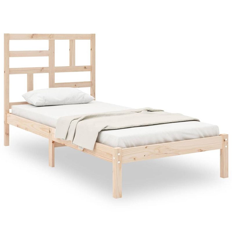 Foto van The living store houten bedframe - eenpersoons - 90 x 200 cm - massief grenenhout - stabiel - comfortabel hoofdeinde -