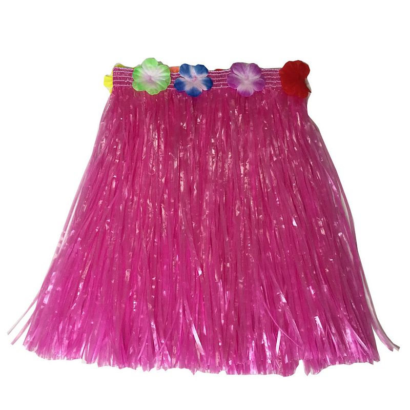 Foto van Hawaii thema verkleed rokje - raffia - roze - 40 cm - volwassenen - carnavalskostuums