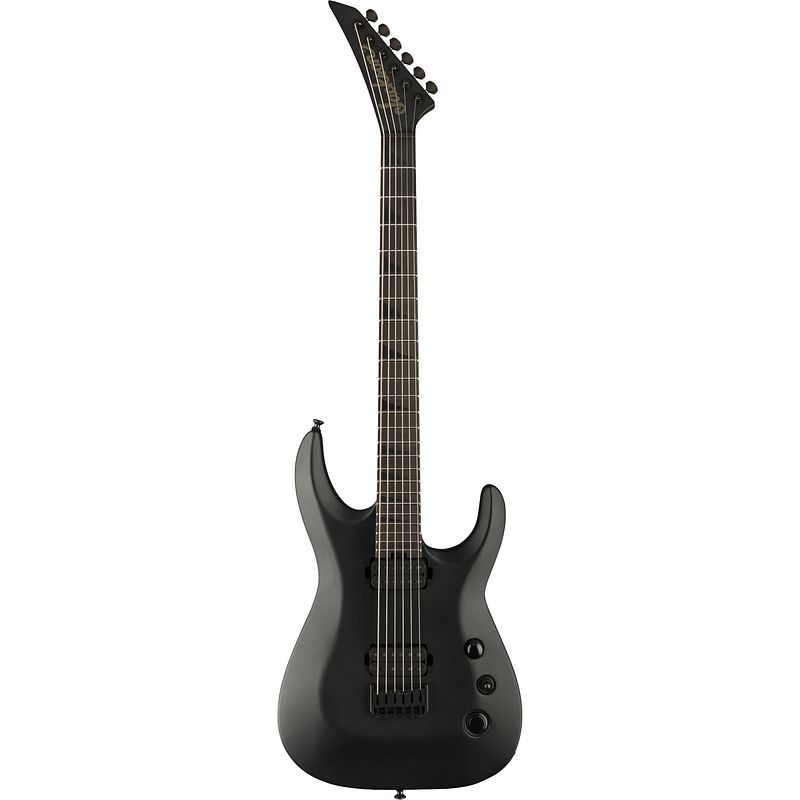 Foto van Jackson pro plus xt soloist slat ht6 baritone satin black elektrische baritongitaar met gigbag