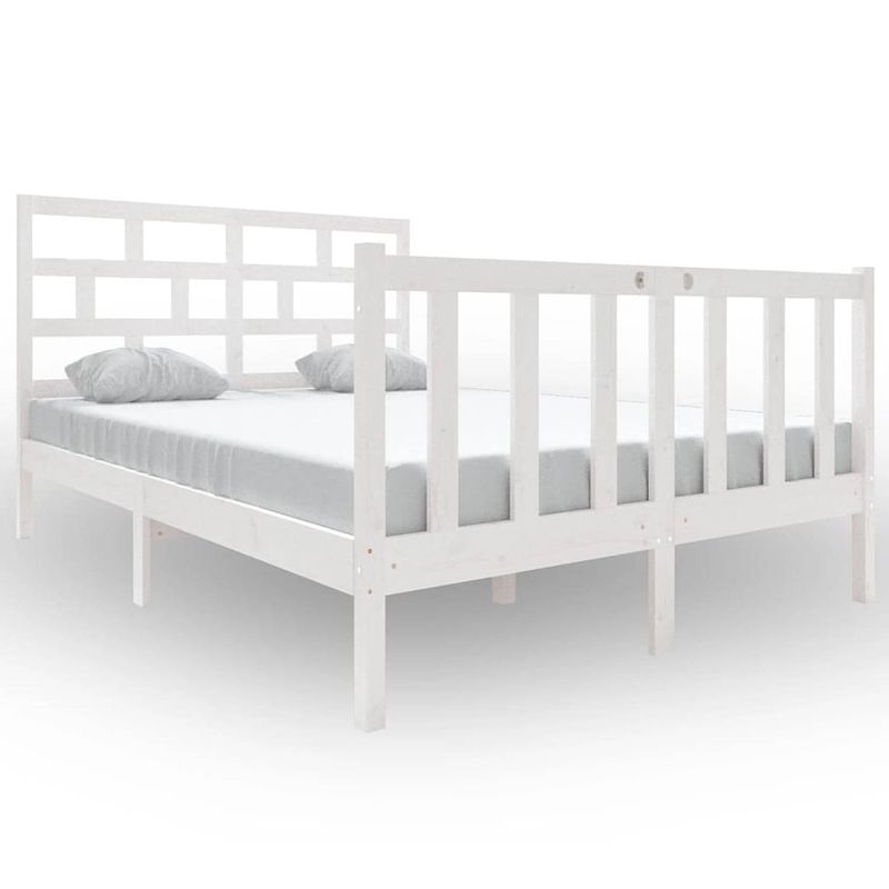 Foto van The living store bedframe - houten - wit - 195.5 x 145.5 x 69.5 cm - massief grenenhout