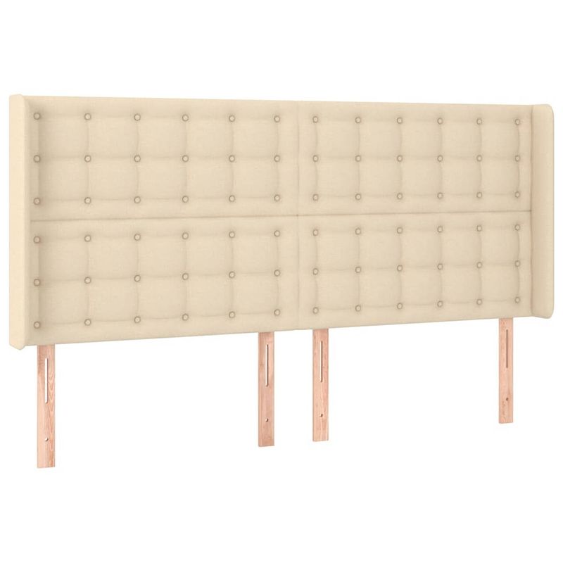 Foto van The living store klassiek hoofdbord - crème - 183x16x118/128 cm - stoffen bekleding - houten poten