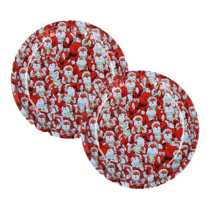 Foto van Kerst borden - 4x st - 26 cm - metaal - rood met kerstman - bordjes