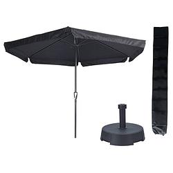 Foto van Parasol gemini zwart ø300 cm + parasolvoet 25 kg + parasolhoes