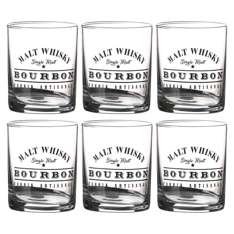 Foto van Urban living whiskey/water/drinkglazen comptoir - gedecoreerd glas - 6x stuks - 280 ml - whiskeyglazen