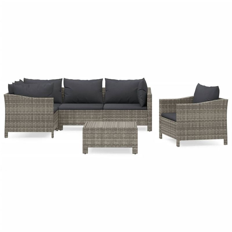 Foto van Vidaxl 6-delige loungeset met kussens poly rattan grijs