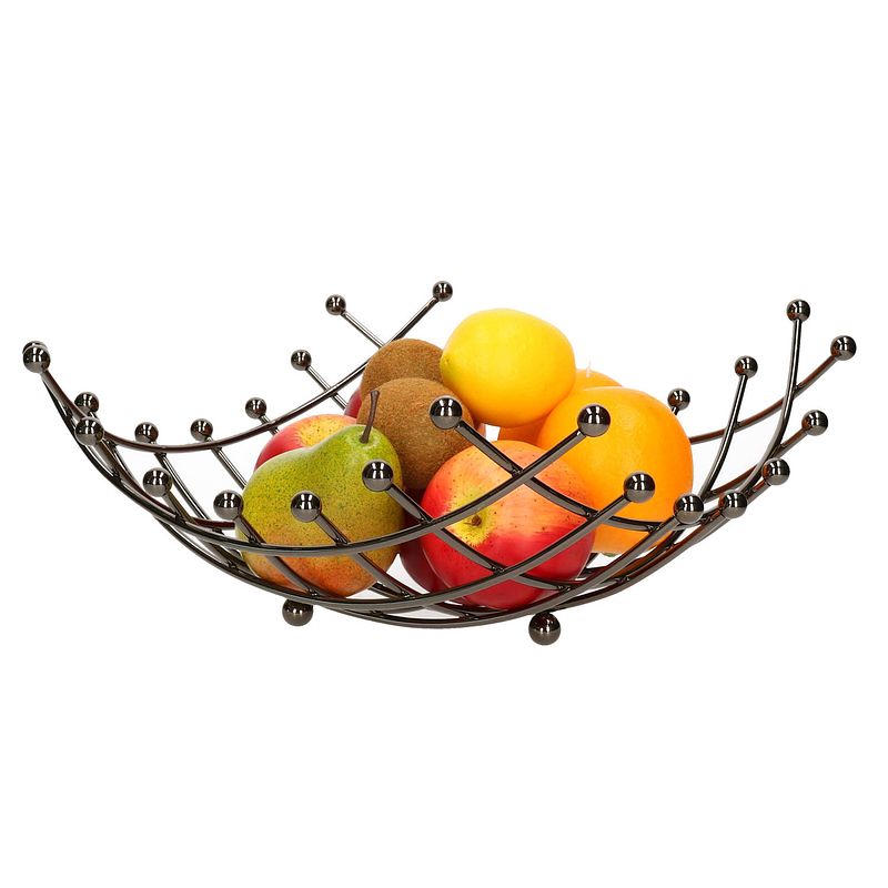 Foto van Metalen fruitmand/fruitschaal zwart vierkant 31 x 31 x 13 cm - fruitschalen