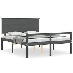 Foto van The living store bedframe massief grenenhout - grijs - 205.5 x 165.5 x 82.5 cm - multiplex lattenbodem