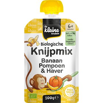 Foto van De kleine keuken biologische knijpmix banaan, pompoen & haver 6 maanden 100g bij jumbo