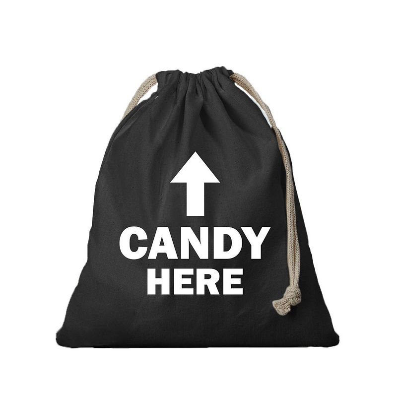 Foto van 1x katoenen halloween tasje candy here zwart 25 x 30 cm - cadeauverpakking feest