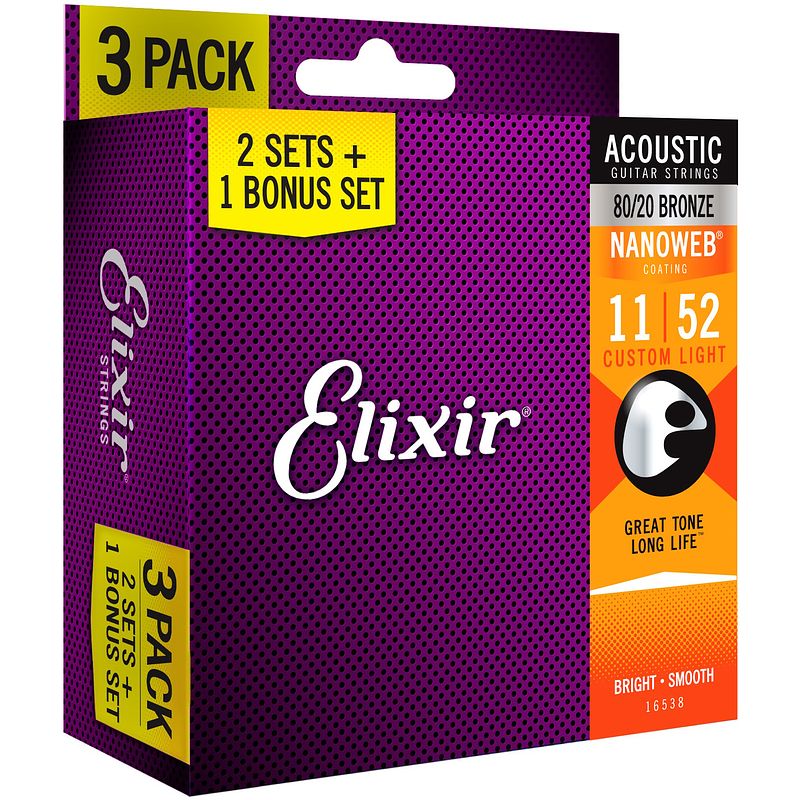 Foto van Elixir 16538 3-pack 80/20 bronze nanoweb 11-52 (11027)