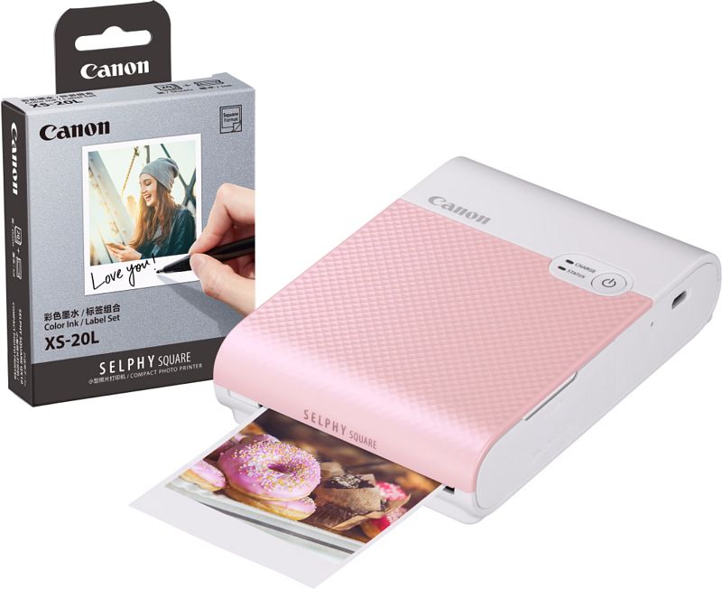 Foto van Canon selphy square qx10 roze + canon paper xs-20l