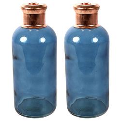 Foto van Countryfield bloemenvaas firm bottle - 2x - transparant blauw/koper - glas - d11 x h27 cm - vazen