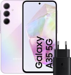 Foto van Samsung galaxy a35 128gb paars 5g + samsung 25 watt snellader zwart