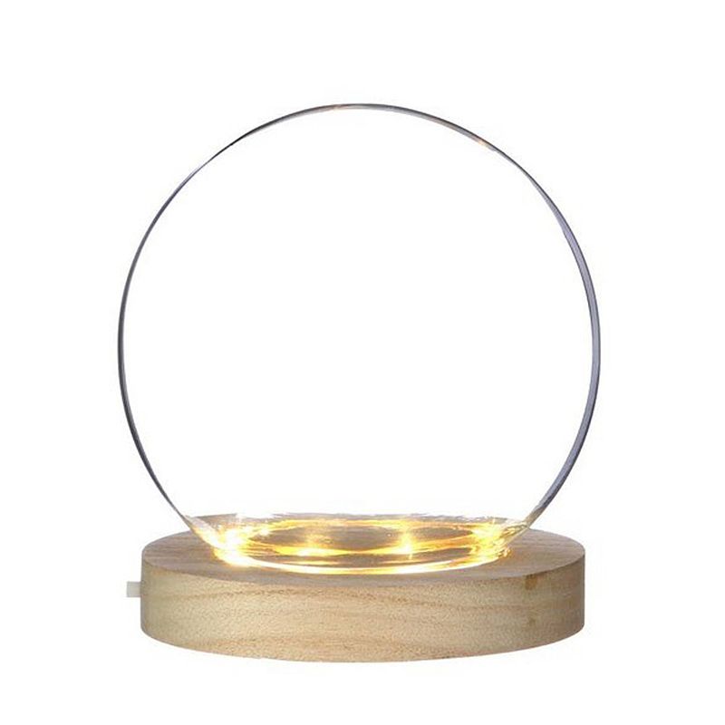 Foto van Ideas 4 seasons decoratie stolp - glas - houten plateau - led licht - d13 x h13 cm - decoratieve stolpen