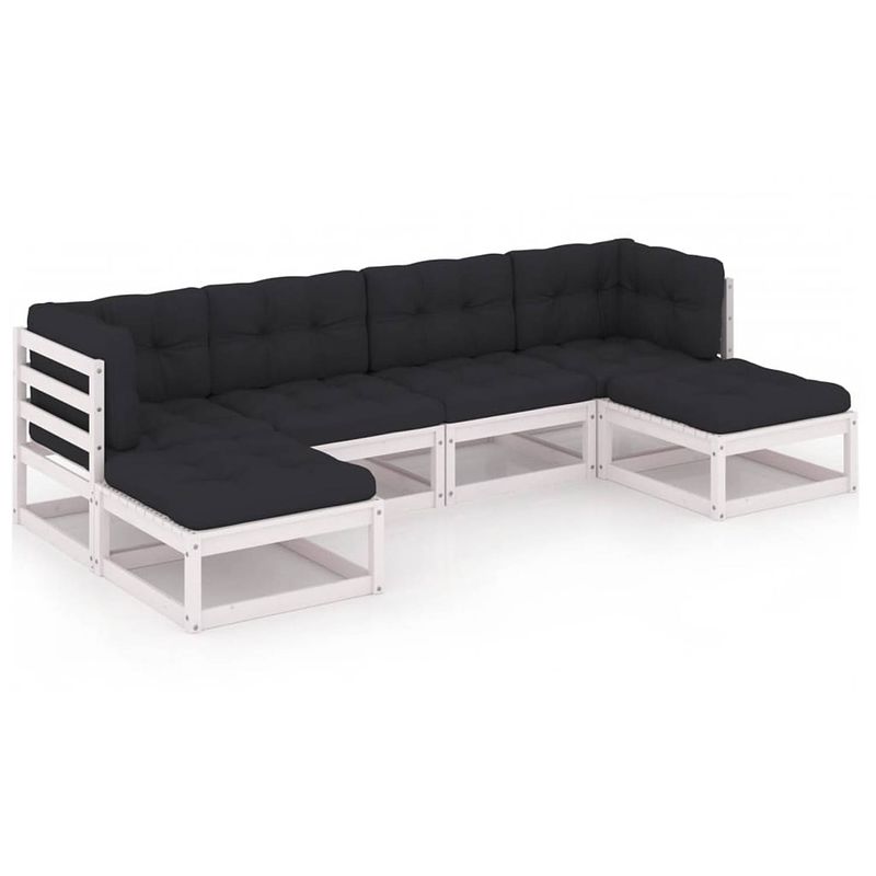 Foto van Vidaxl 6-delige loungeset met kussens massief grenenhout wit