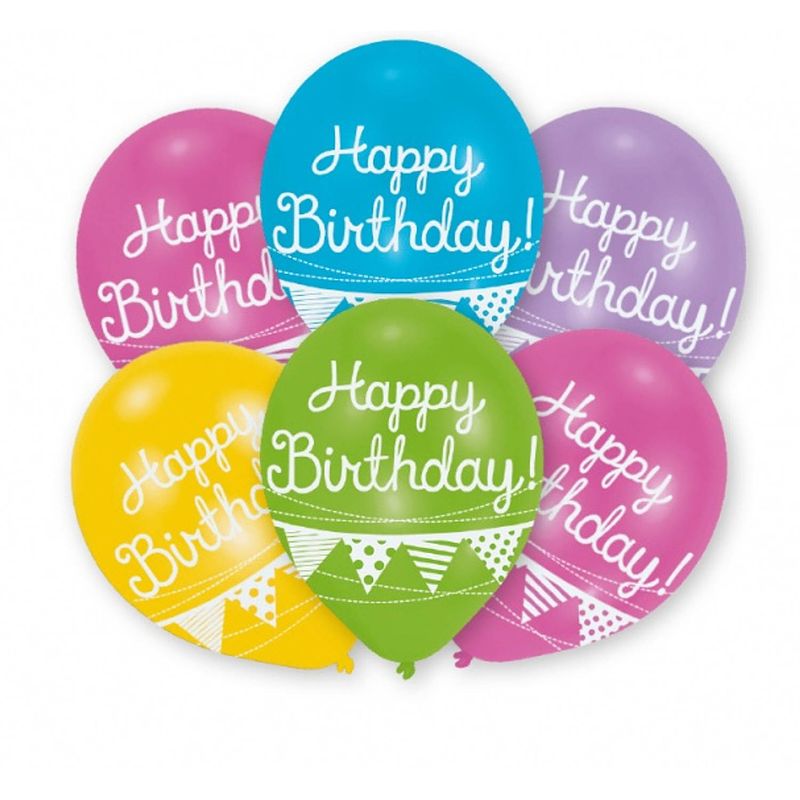 Foto van Amscan ballonnen happy birthday bunting 27,5 cm latex 6 stuks