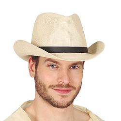 Foto van Guirca cowboyhoed van stro voor heren - verkleed accessoires - beige - met band - verkleedhoofddeksels