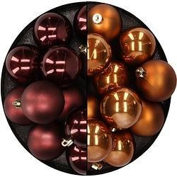 Foto van Kunststof kerstballen 6 cm - 24x stuks - bruin tinten - kerstbal