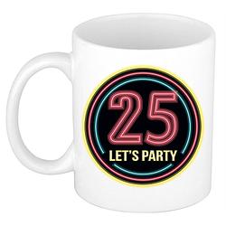 Foto van Verjaardag mok / beker - lets party 25 jaar - neon - 300 ml - verjaardagscadeau - feest mokken