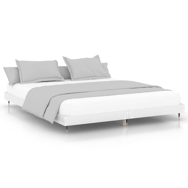 Foto van The living store bedframe - hoogglans wit - 203 x 153 x 20 cm - multiplex lattenbodem