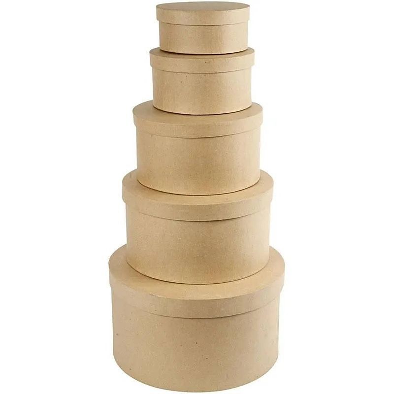 Foto van Set van 3x stuks ronde bruine kartonnen hobby opslag doosje/dozen 15 x 8 cm - hobbydecoratieobject